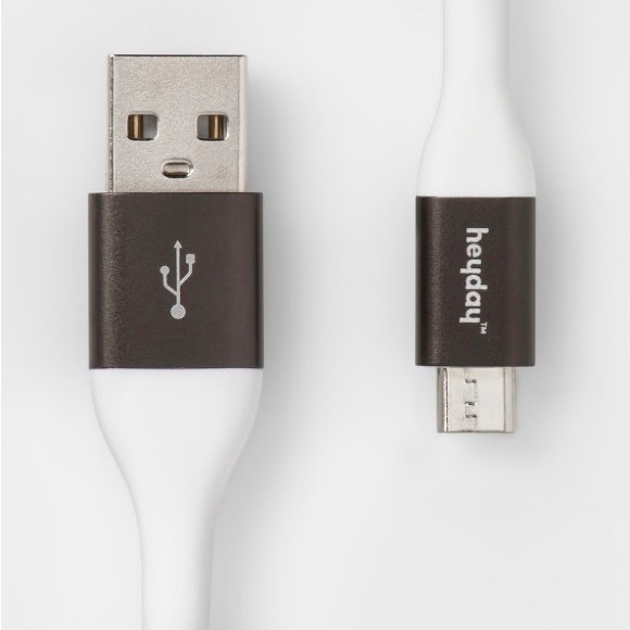 heyday 6' MicroUSB to USB-A Cable 6ft Black/White/Gunmetal, NIB - Picture 6 of 7